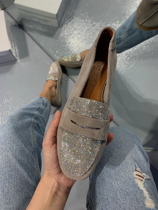 Ladies leather loafers with diamonds