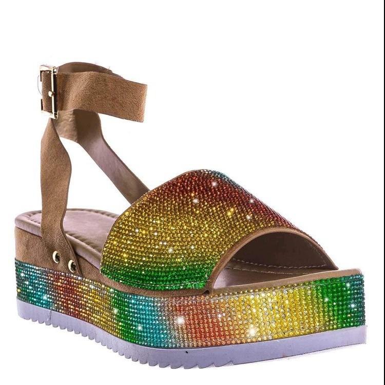Fashion Platform Sandals Rhinestone Colored Diamond Shoes