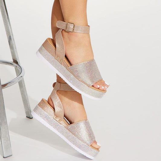 Fashion Platform Sandals Rhinestone Colored Diamond Shoes