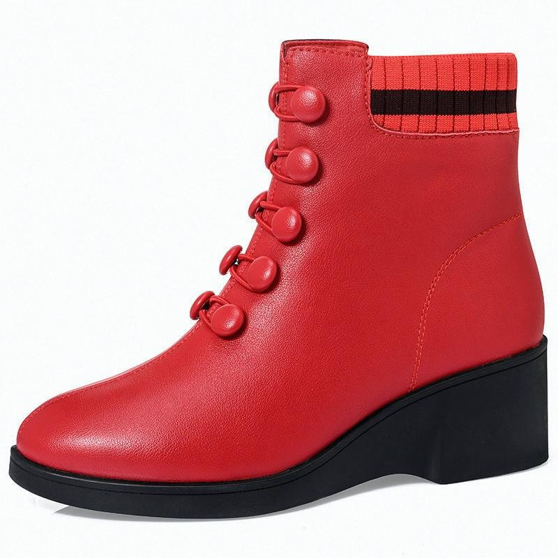 Christmas-Red Genuine Leather Non-slip Soft-soled Women's Boots