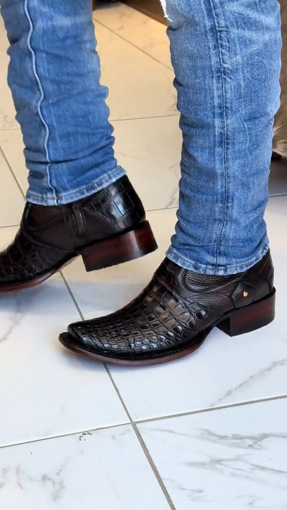 Crocodile pattern leather cowboy boots