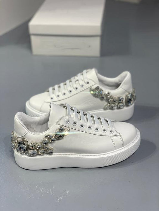 Stylish Crystal Stone Leather Sneakers