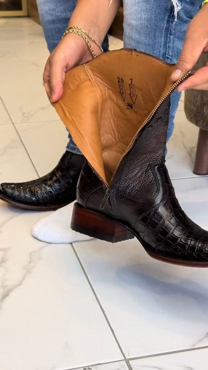 Crocodile pattern leather cowboy boots