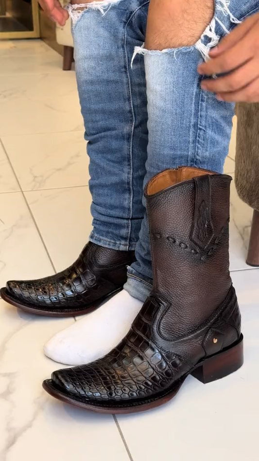 Crocodile pattern leather cowboy boots