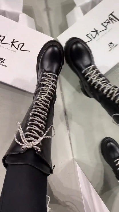 Women's sparkling lace-up boots