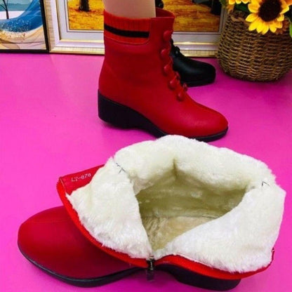 Christmas-Red Genuine Leather Non-slip Soft-soled Women's Boots