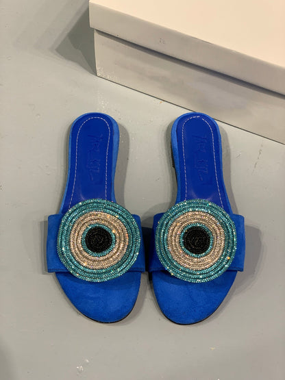 Elegant blue eyes suede slippers