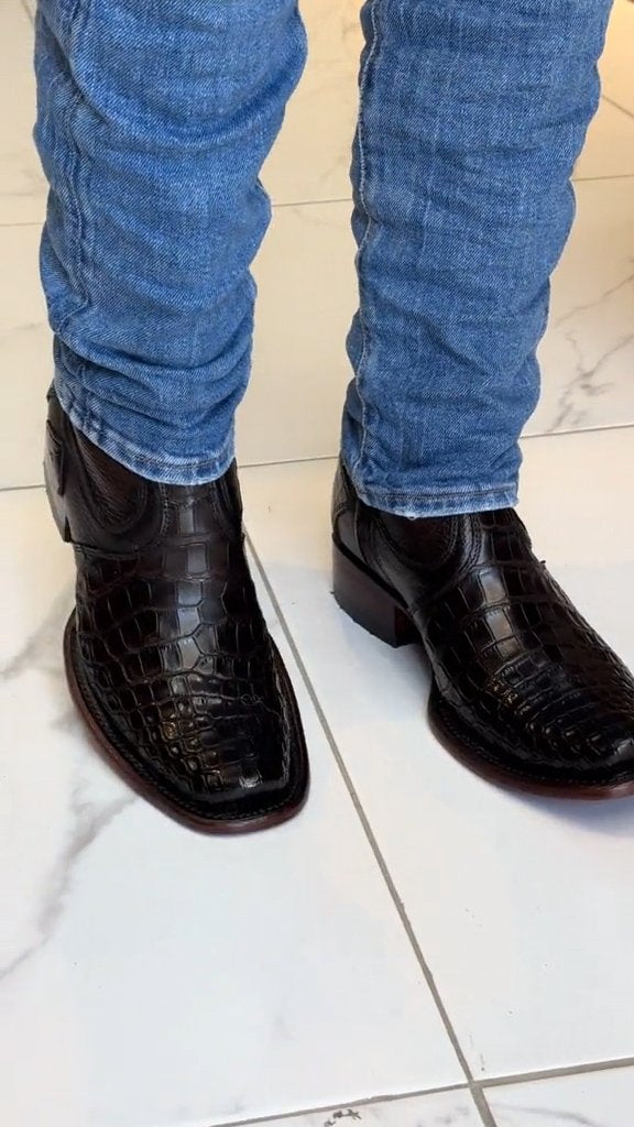 Crocodile pattern leather cowboy boots