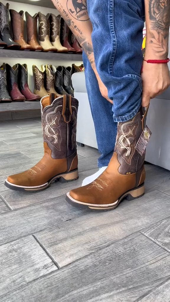 2024 winter men's cowhide cowboy boots