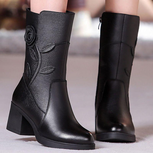 Women's winter cashmere leather warm boots