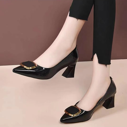 2023 Summer Women's Fashion Chunky Heel Leather Shoes【Wide Width】