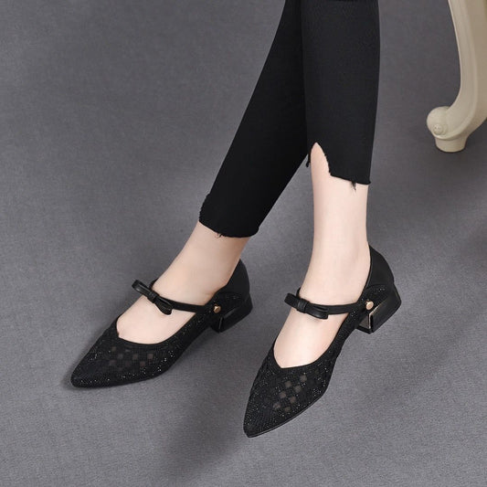 women's summer leather hollowed-out diamond flat shoes