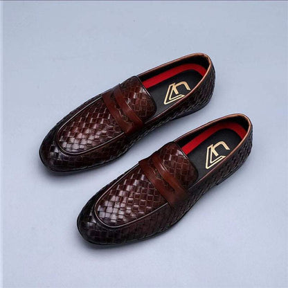 Genuine Leather Handmade Woven Vintage Shoes【Wide Width】