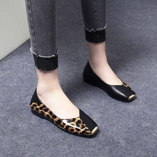Leopard Print Patchwork Leather Casual Shoes