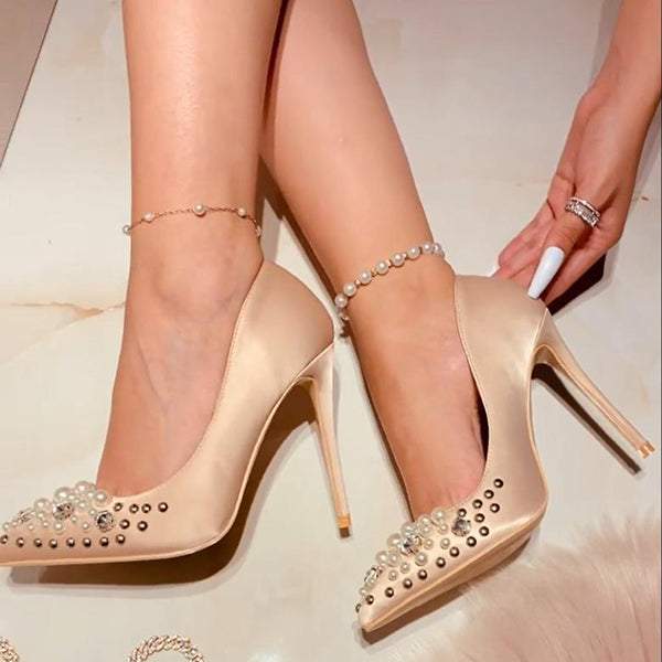 Stylish Pointed Toe Pearl High Heels