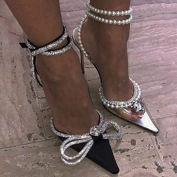 Around Diamante Bow Cinderella High Heels