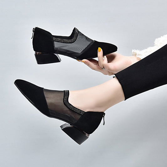 2022 new rhinestone mesh low-heeled shoes