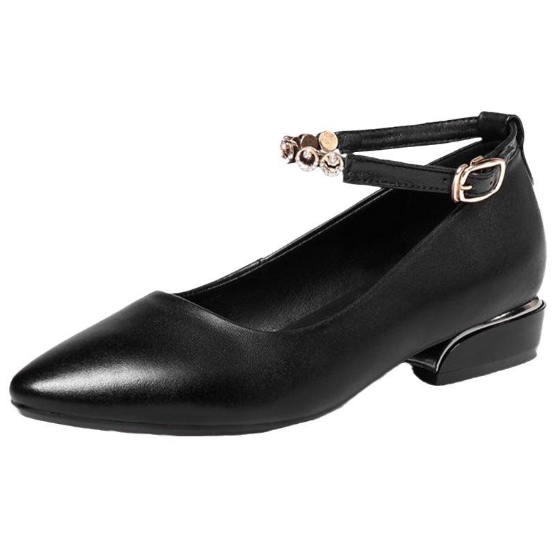 women's fashion low heel leather buckle shoes