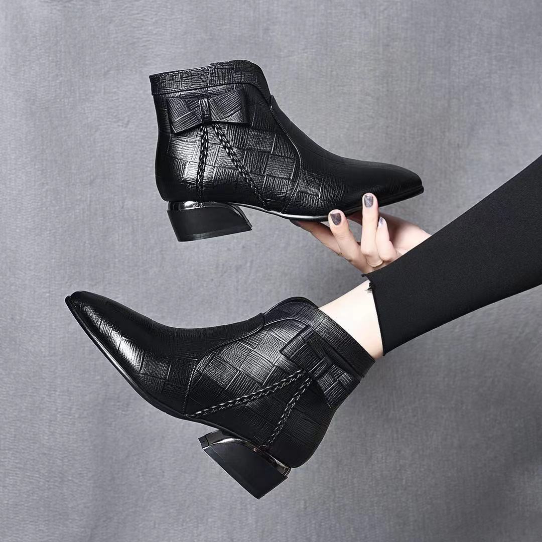 bow leather ankle boots
