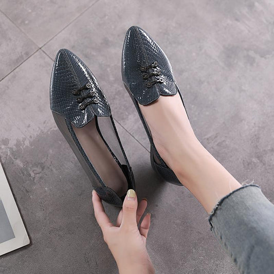 Mesh snake print casual leather shoes