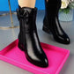 Autumn And Winter New Soft Leather Mid-tube Plus Velvet Boots