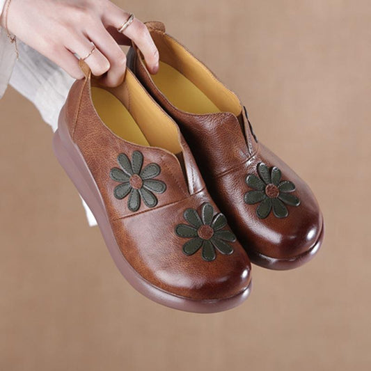 retro ethnic style leather flower women's shoes
